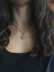 Electroformed feverfew blossom daisy flower necklace recycled copper made in usa simple wealth art real flower jewelry