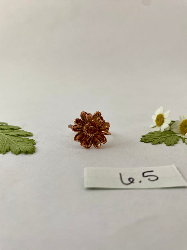 recycled copper electroformed real feverfew flower ring bloom ring simple wealth art made in usa