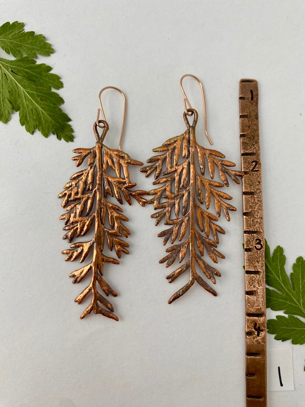 real mother fern earrings recycled copper 14 karat gold simple wealth art recycled copper made in usa