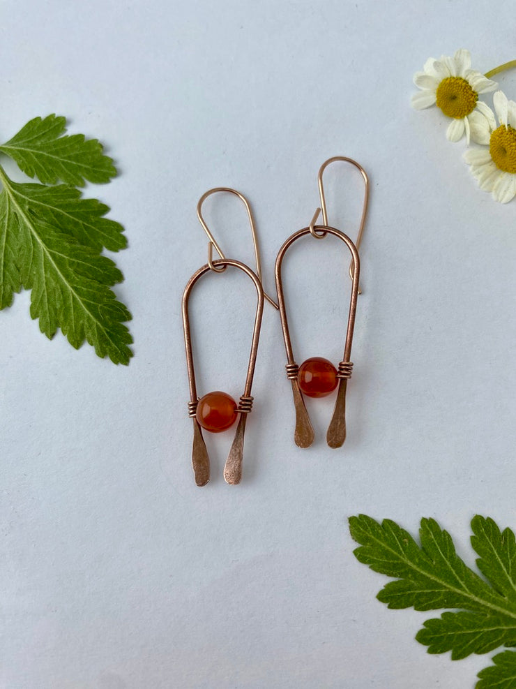 recycled copper natural gemstone arch shape drop earrings rose gold sterling silver