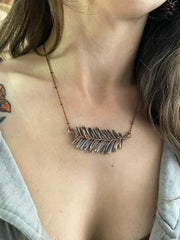real redwood leaflet necklace encased in recycled copper infinity clasp simple wealth art made in usa electroplated redwood leaf sempervirens giant sequoia