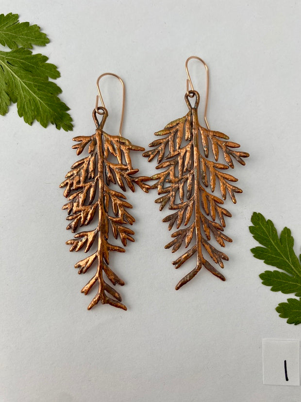 real mother fern earrings recycled copper 14 karat gold simple wealth art recycled copper made in usa