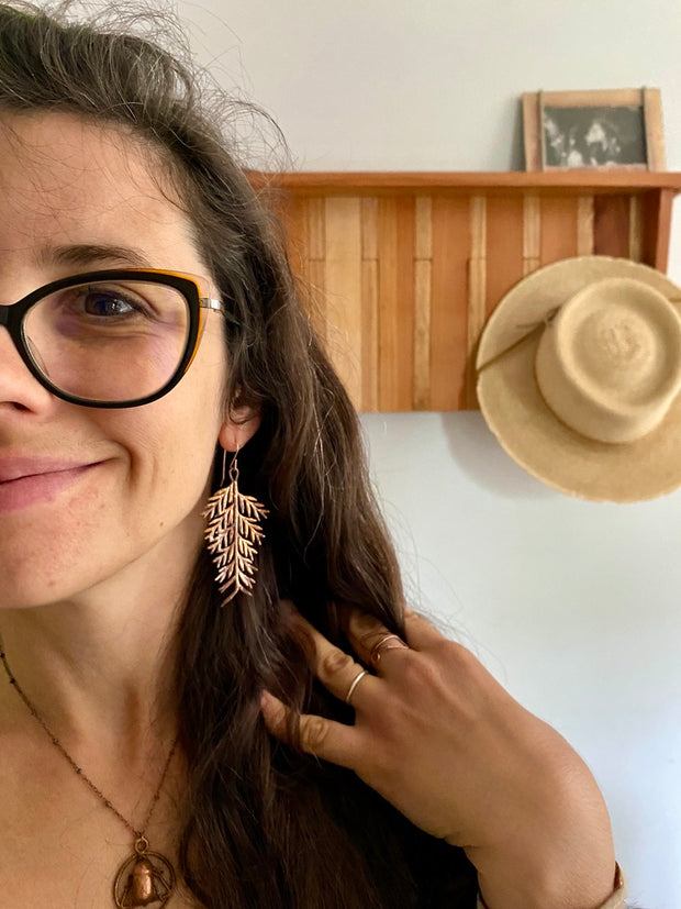 real mother fern earrings recycled copper 14 karat gold simple wealth art recycled copper made in usa