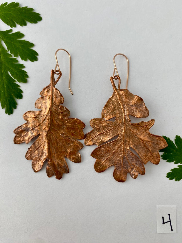 recycled copper electroformed oak leaf earrings valley oak coast oak live oat garry oak rose gold simple wealth art made in usa