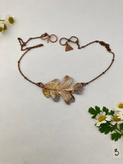 real oak leaf recycled copper electroplated necklace horizontal statement handmade in usa simple wealth art herbalist environmentalist gift one of a kind