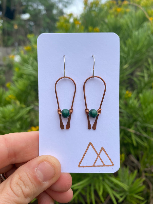 recycled copper natural gemstone arch shape drop earrings rose gold sterling silver
