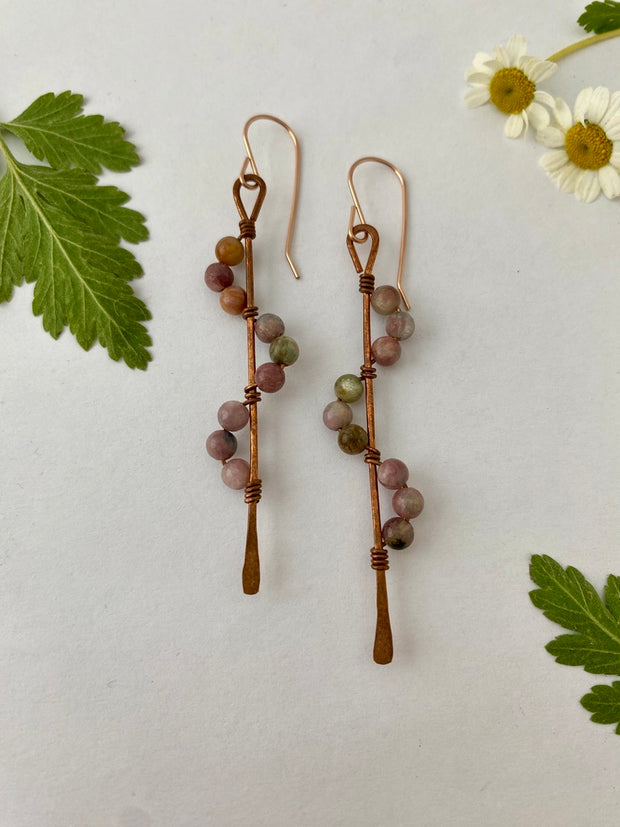 recycled copper wire wrapped descending stones earrings made in usa simple wealth art