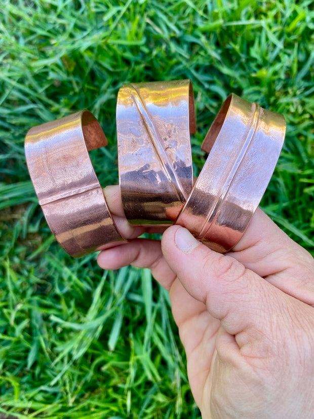 fold formed thick recycled copper cuff simple wealth art