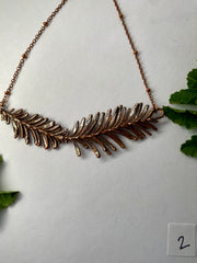 real redwood leaflet necklace encased in recycled copper infinity clasp simple wealth art made in usa electroplated redwood leaf sempervirens giant sequoia
