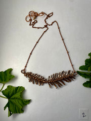 real redwood leaflet necklace encased in recycled copper infinity clasp simple wealth art made in usa electroplated redwood leaf sempervirens giant sequoia