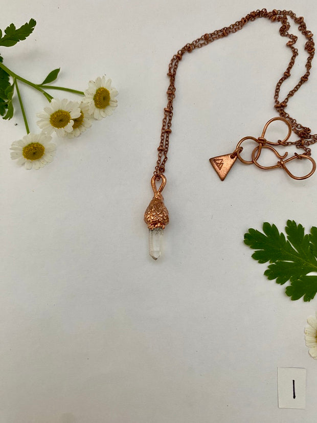 Recycled copper quartz crystal acorn electroplated real acorn necklace simple wealth art recycled copper