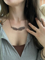 real redwood leaflet necklace encased in recycled copper infinity clasp simple wealth art made in usa electroplated redwood leaf sempervirens giant sequoia
