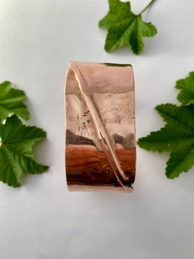 fold formed thick recycled copper cuff simple wealth art