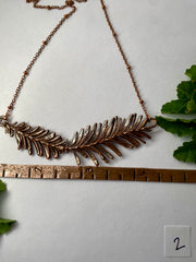 real redwood leaflet necklace encased in recycled copper infinity clasp simple wealth art made in usa electroplated redwood leaf sempervirens giant sequoia