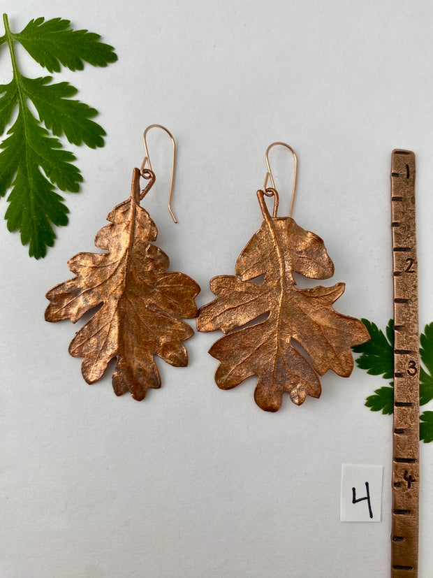 recycled copper electroformed oak leaf earrings valley oak coast oak live oat garry oak rose gold simple wealth art made in usa