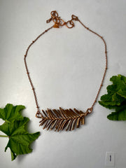 real redwood leaflet necklace encased in recycled copper infinity clasp simple wealth art made in usa electroplated redwood leaf sempervirens giant sequoia