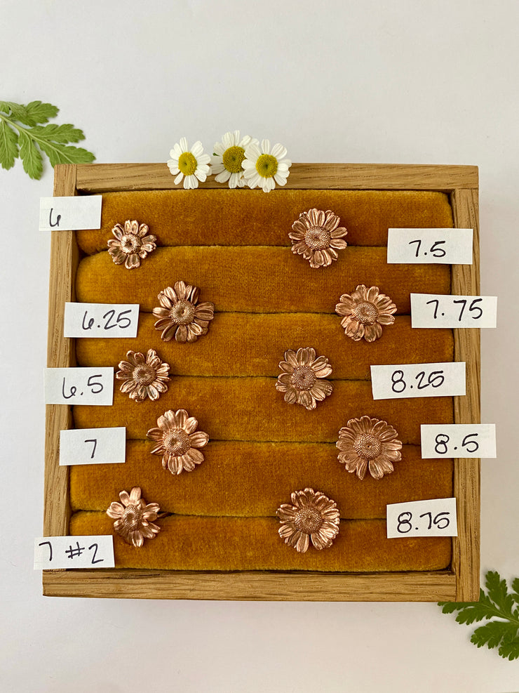 recycled copper electroformed real feverfew flower ring bloom ring simple wealth art made in usa