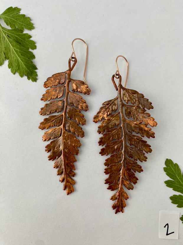 real mother fern earrings recycled copper 14 karat gold simple wealth art recycled copper made in usa