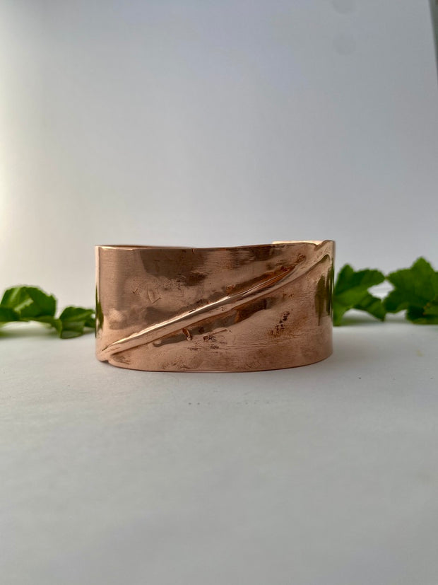 fold formed thick recycled copper cuff simple wealth art