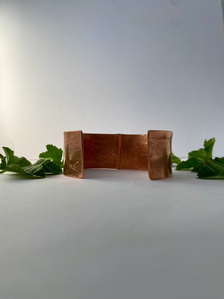 fold formed thick recycled copper cuff simple wealth art