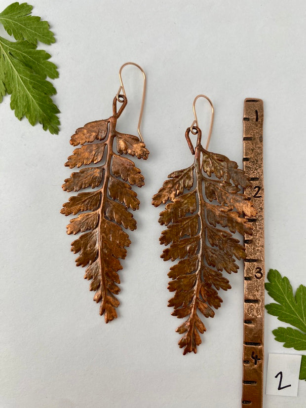 real mother fern earrings recycled copper 14 karat gold simple wealth art recycled copper made in usa