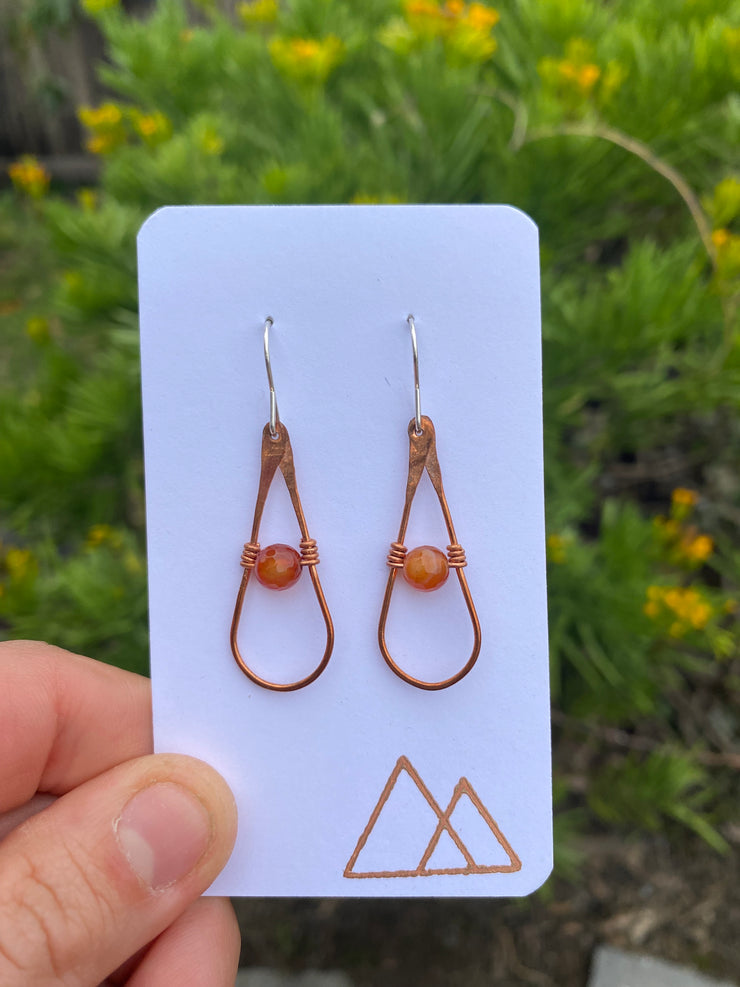 recycled copper natural gemstone sterling silver earrings tear drop made in usa simple wealth art azurite malachite