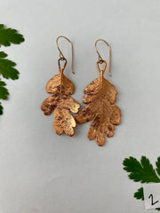 recycled copper electroformed oak leaf earrings valley oak coast oak live oat garry oak rose gold simple wealth art made in usa