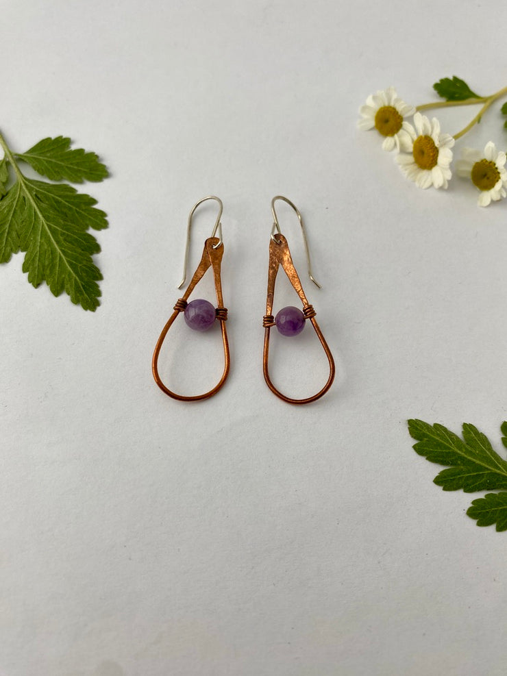 recycled copper natural gemstone sterling silver earrings tear drop made in usa simple wealth art azurite malachite