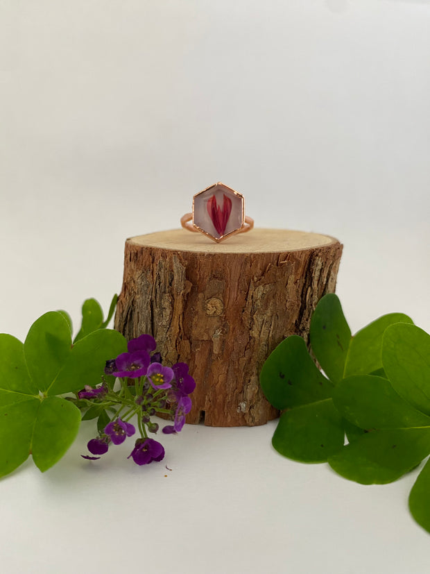 tiny world floral rings recycled copper electroplated dried flower rings made in usa simple wealth art