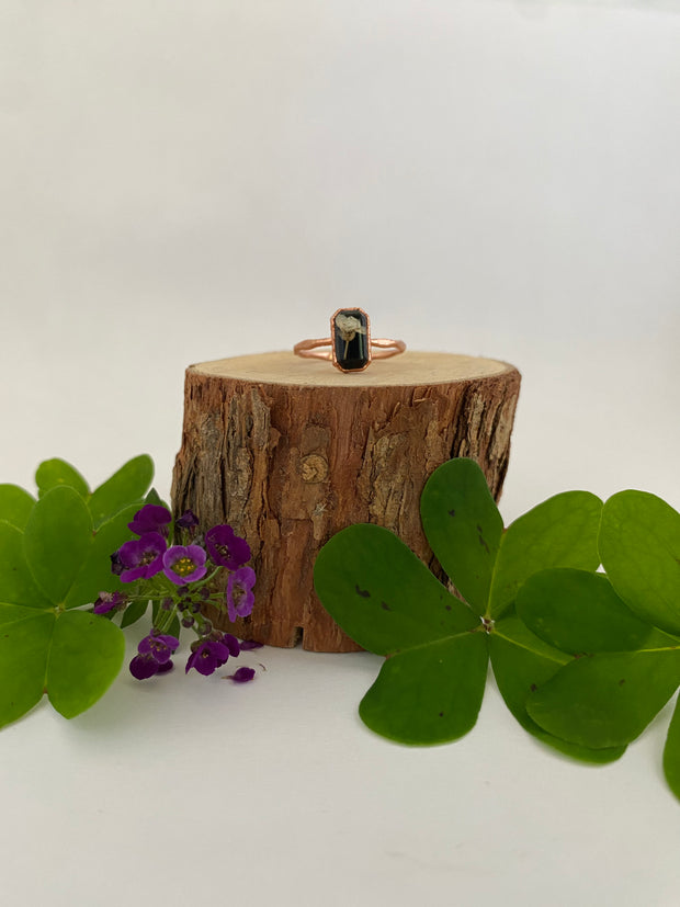 tiny world floral rings recycled copper electroplated dried flower rings made in usa simple wealth art