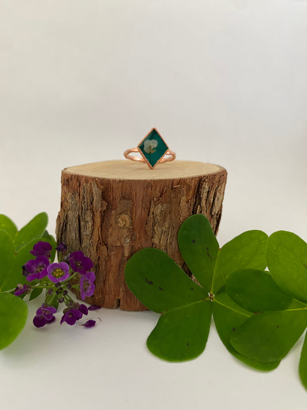 tiny world floral rings recycled copper electroplated dried flower rings made in usa simple wealth art
