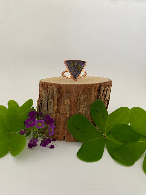 tiny world floral rings recycled copper electroplated dried flower rings made in usa simple wealth art