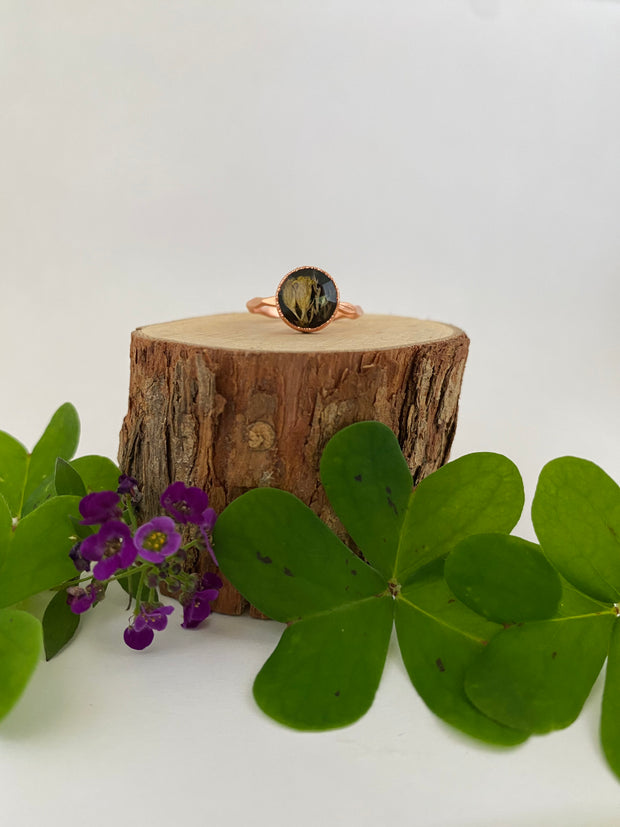 tiny world floral rings recycled copper electroplated dried flower rings made in usa simple wealth art