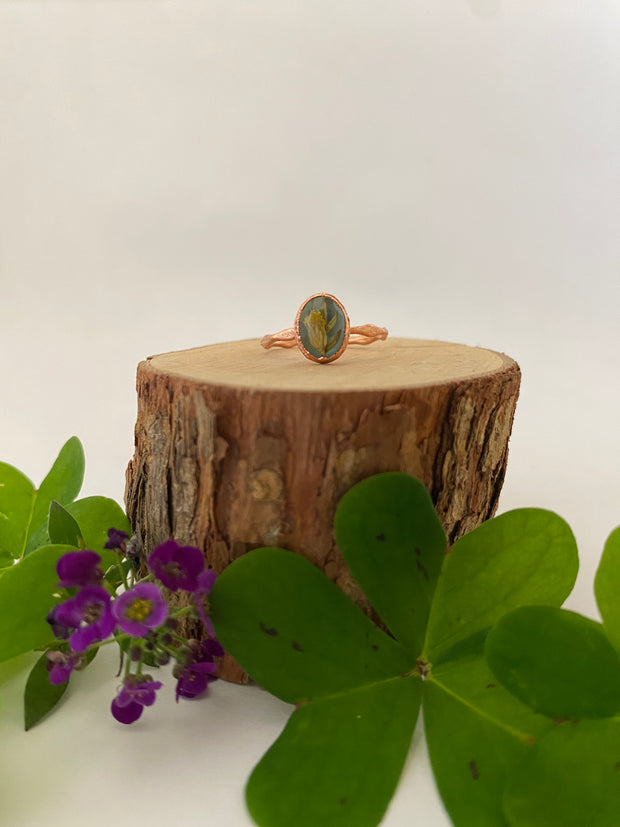 tiny world floral rings recycled copper electroplated dried flower rings made in usa simple wealth art