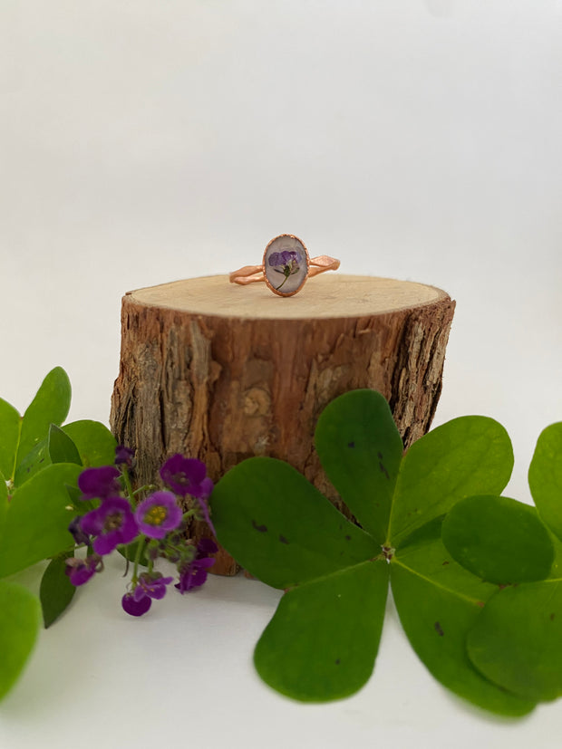 tiny world floral rings recycled copper electroplated dried flower rings made in usa simple wealth art
