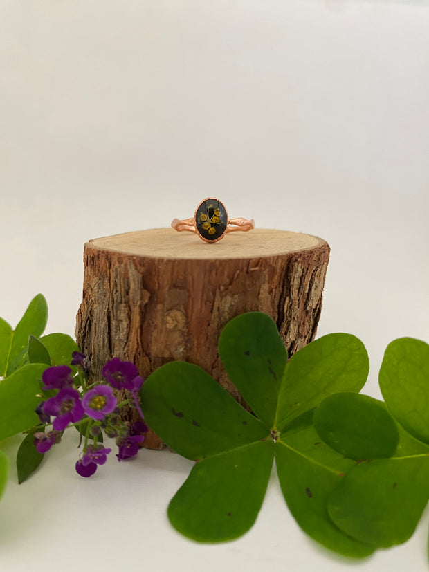 tiny world floral rings recycled copper electroplated dried flower rings made in usa simple wealth art