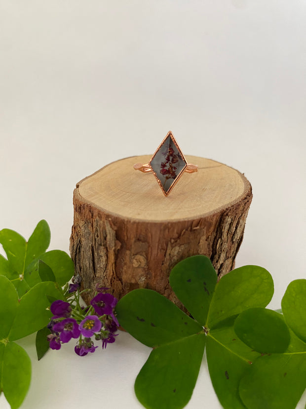 tiny world floral rings recycled copper electroplated dried flower rings made in usa simple wealth art
