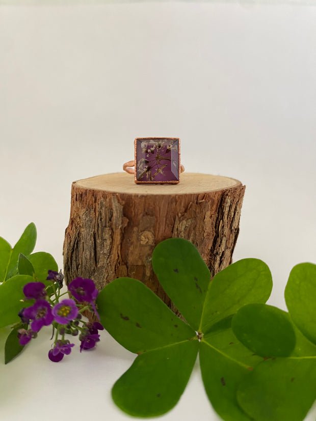tiny world floral rings recycled copper electroplated dried flower rings made in usa simple wealth art
