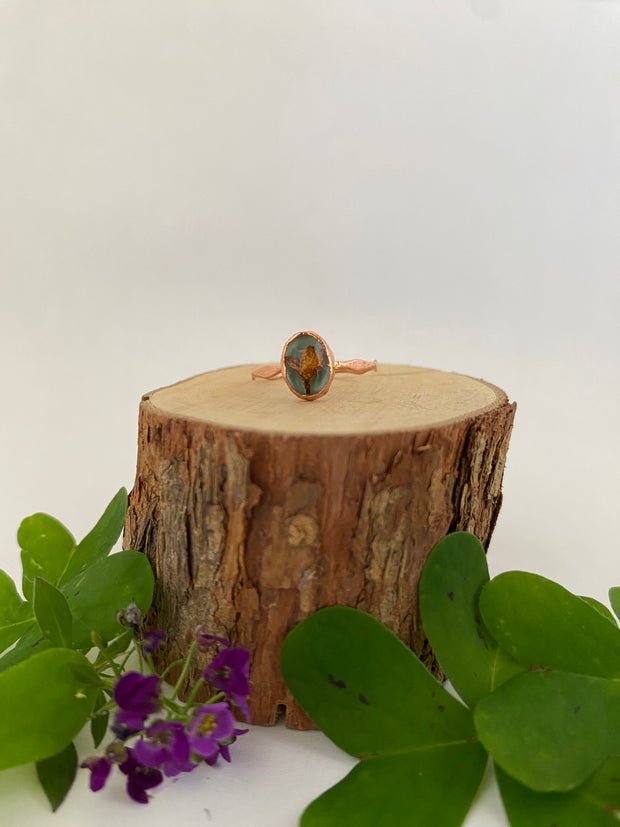 tiny world floral rings recycled copper electroplated dried flower rings made in usa simple wealth art