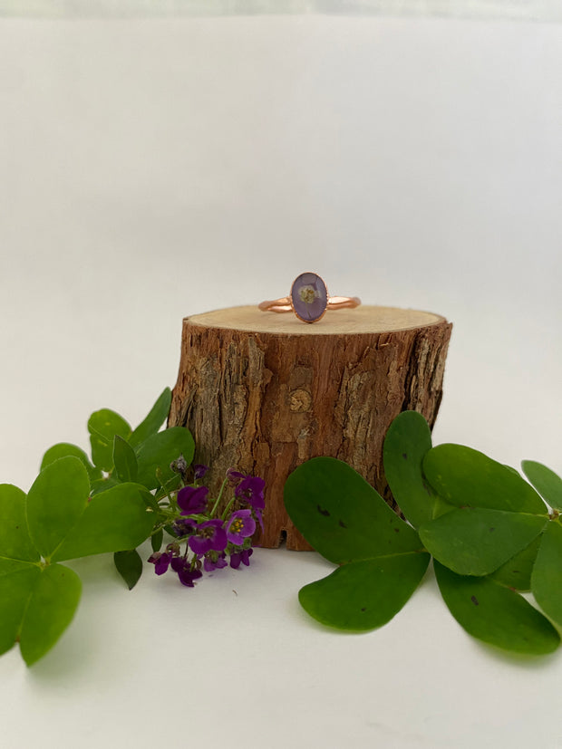 tiny world floral rings recycled copper electroplated dried flower rings made in usa simple wealth art