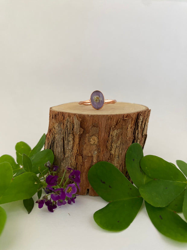 tiny world floral rings recycled copper electroplated dried flower rings made in usa simple wealth art