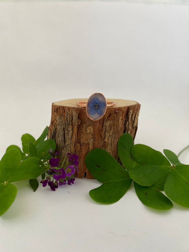 tiny world floral rings recycled copper electroplated dried flower rings made in usa simple wealth art