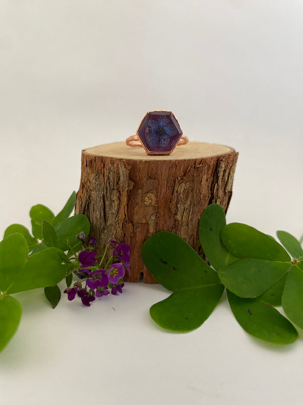 tiny world floral rings recycled copper electroplated dried flower rings made in usa simple wealth art