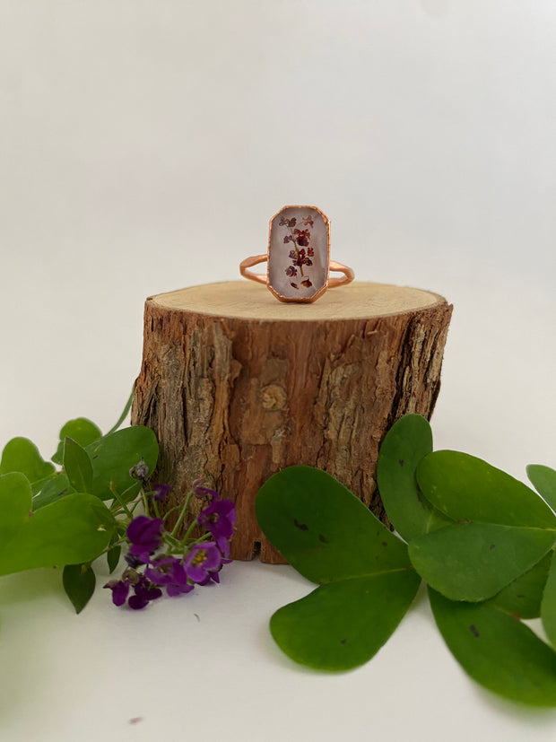 tiny world floral rings recycled copper electroplated dried flower rings made in usa simple wealth art