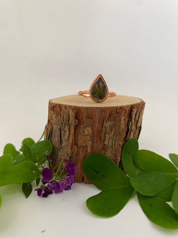 tiny world floral rings recycled copper electroplated dried flower rings made in usa simple wealth art