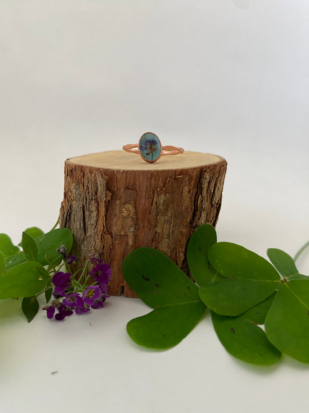 tiny world floral rings recycled copper electroplated dried flower rings made in usa simple wealth art