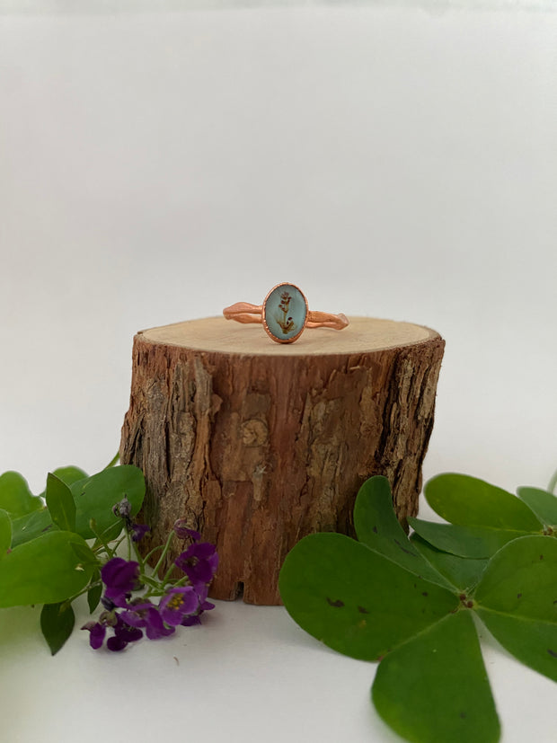 tiny world floral rings recycled copper electroplated dried flower rings made in usa simple wealth art