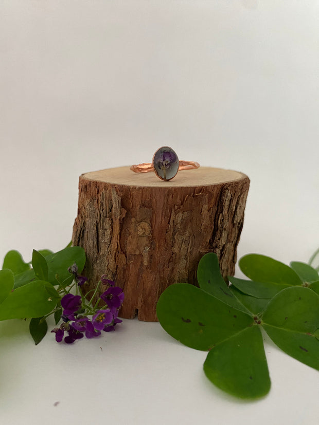 tiny world floral rings recycled copper electroplated dried flower rings made in usa simple wealth art