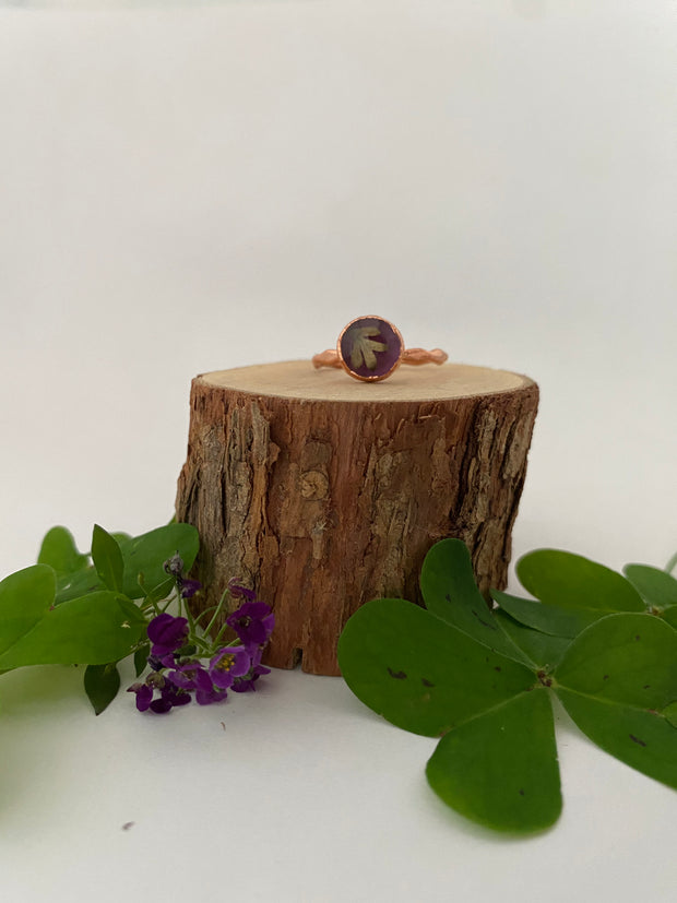 tiny world floral rings recycled copper electroplated dried flower rings made in usa simple wealth art