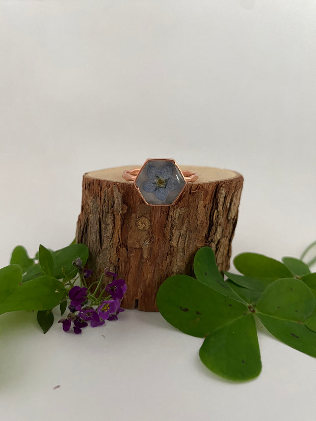 tiny world floral rings recycled copper electroplated dried flower rings made in usa simple wealth art